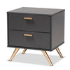 Baxton Studio Kelson Modern and Contemporary Dark Grey and Gold Finished Wood 2-Drawer Nightstand-Baxton- LV19ST1924-Dark Grey-NS